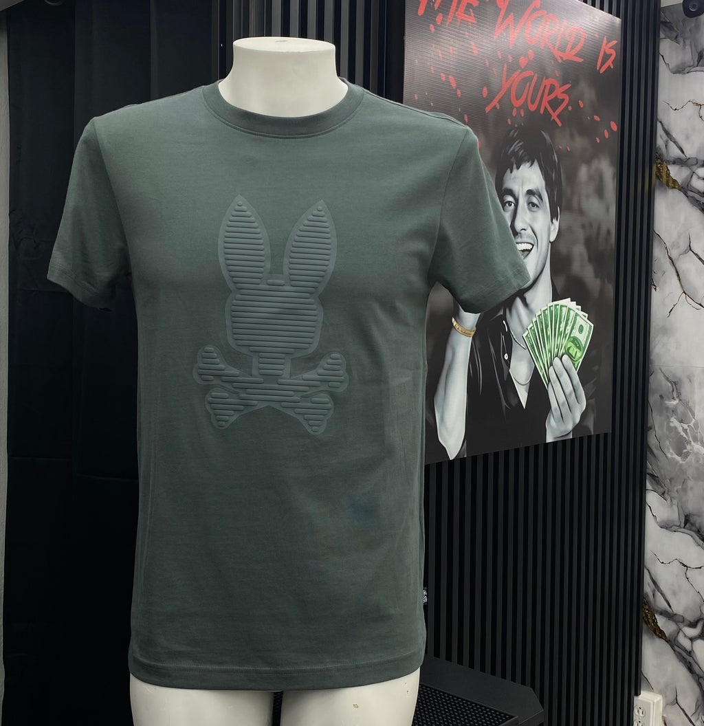 ⁠Playera Psycho Bunny Original Gráfico Texturizado / Verde Militar⁠ talla S