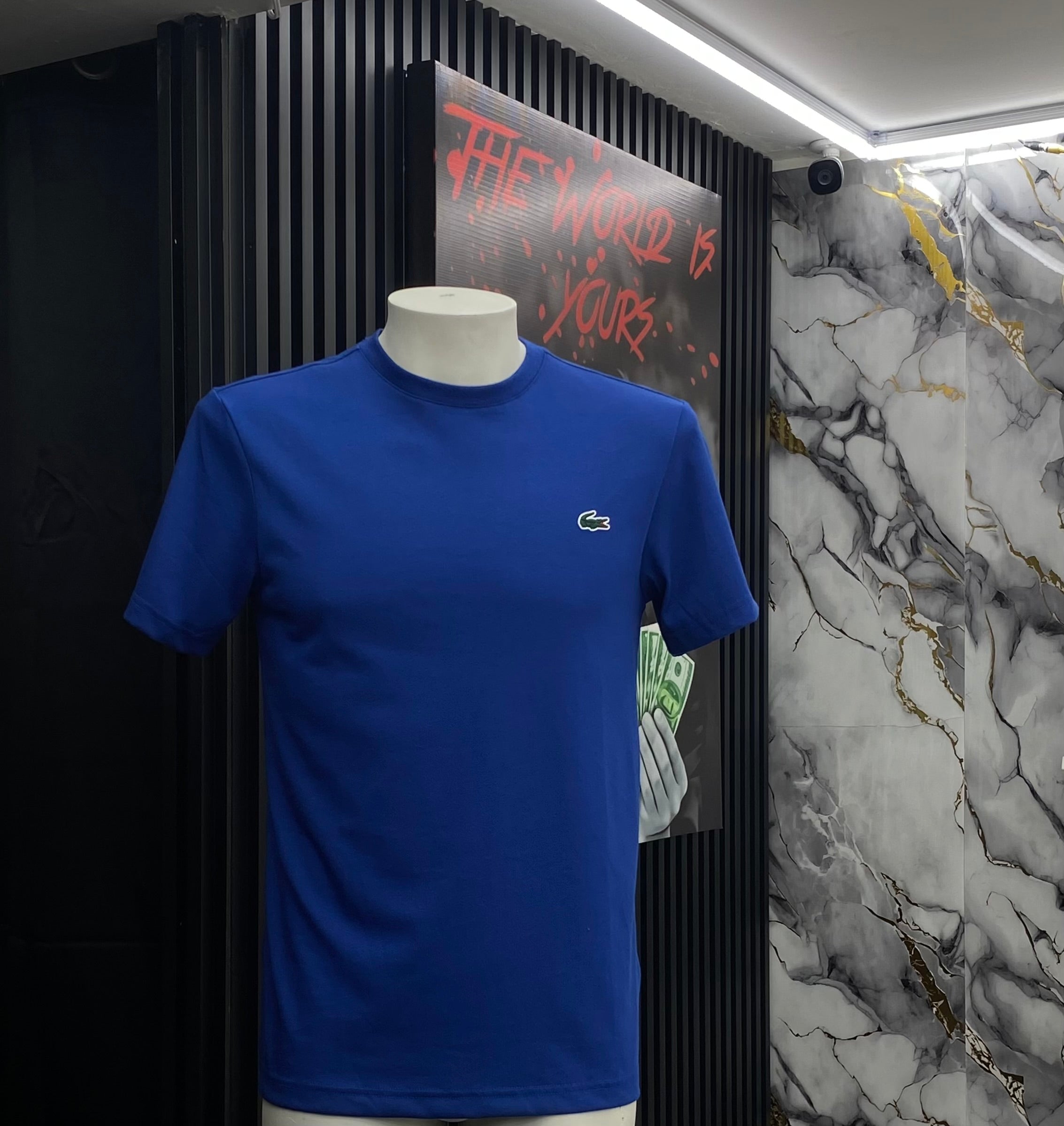 Playera Lacoste Azul Original / Edición Especial con Gráfico Trasero Talla S