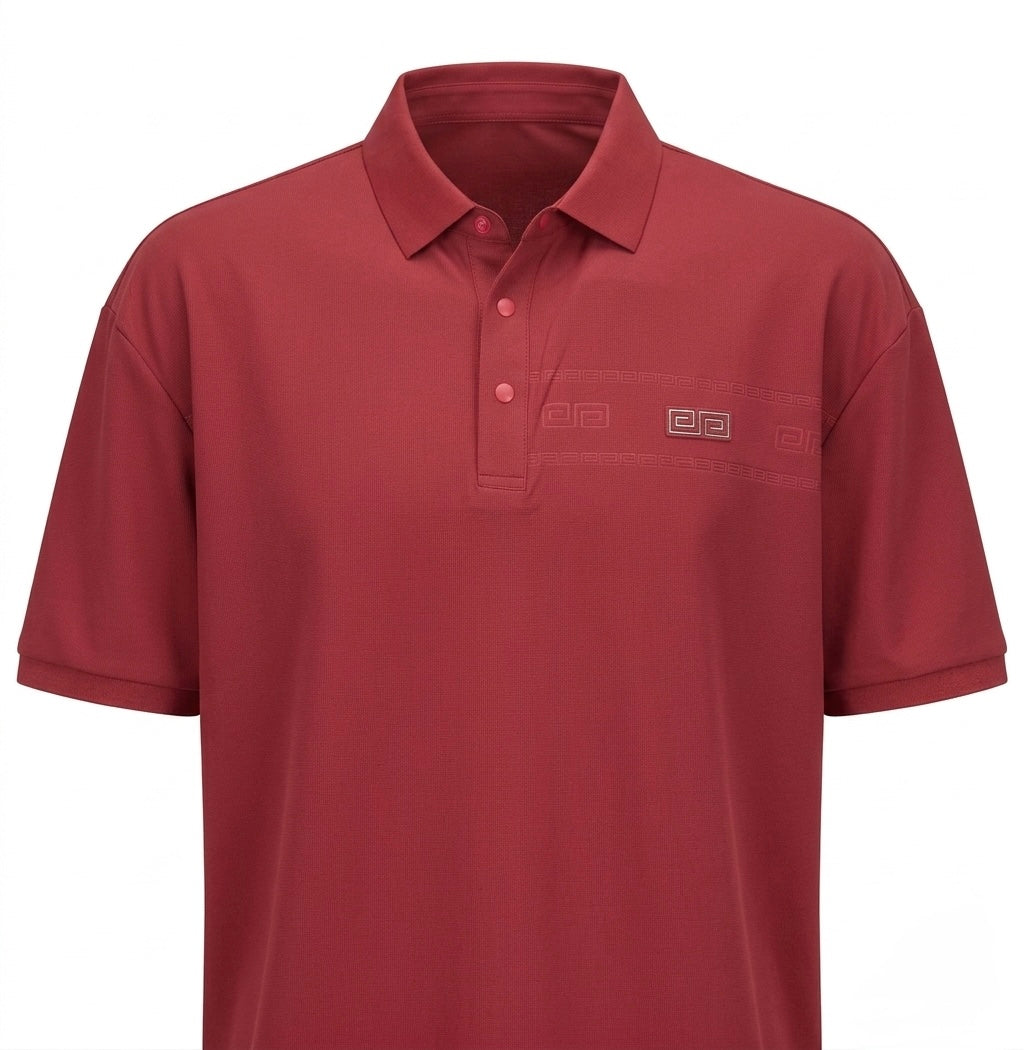 Polo Premium Texturizada PAVINI – Rojo Borgoña y Patrón Griego