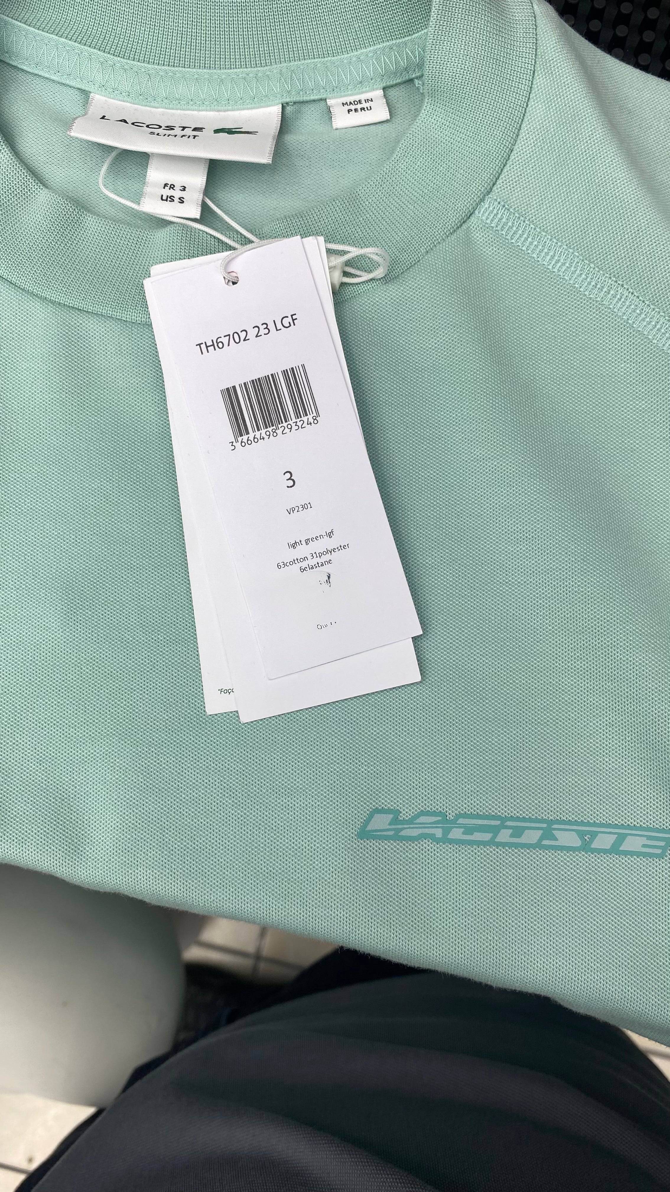 ⁠Playera Lacoste Original Verde Menta / Cuello Redondo talla S