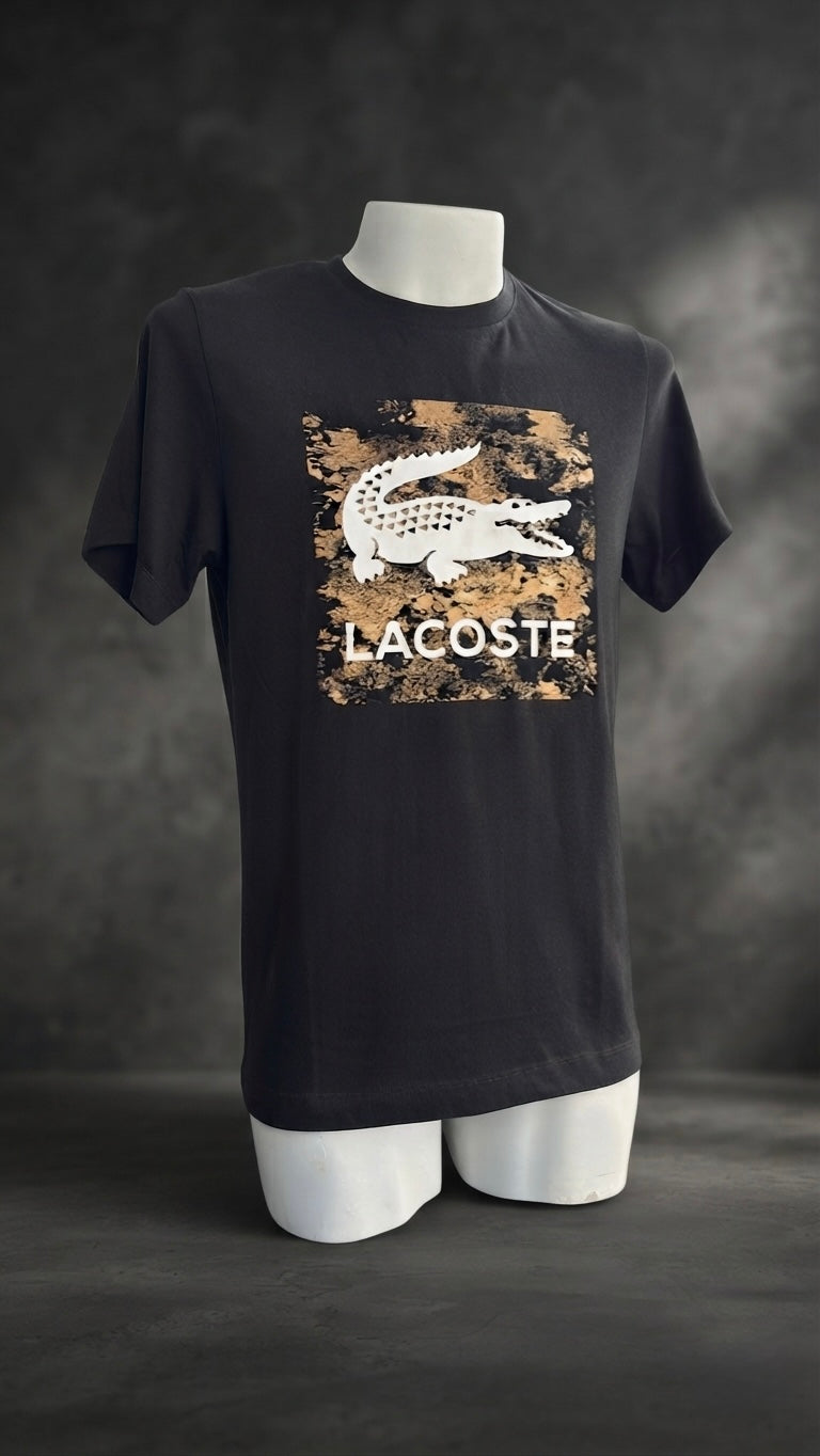 Playera Polo Lacoste Original Negra con Estampado Gráfico talla M